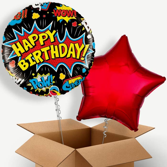 Superhero (Black Pow) Helium Balloon Two | Party Save Smile