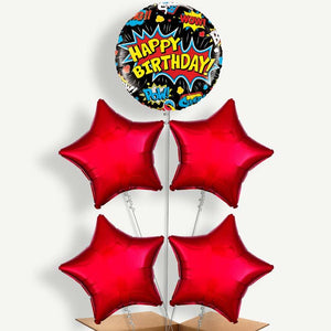 Superhero Black Pow 5 Helium Balloon Cluster