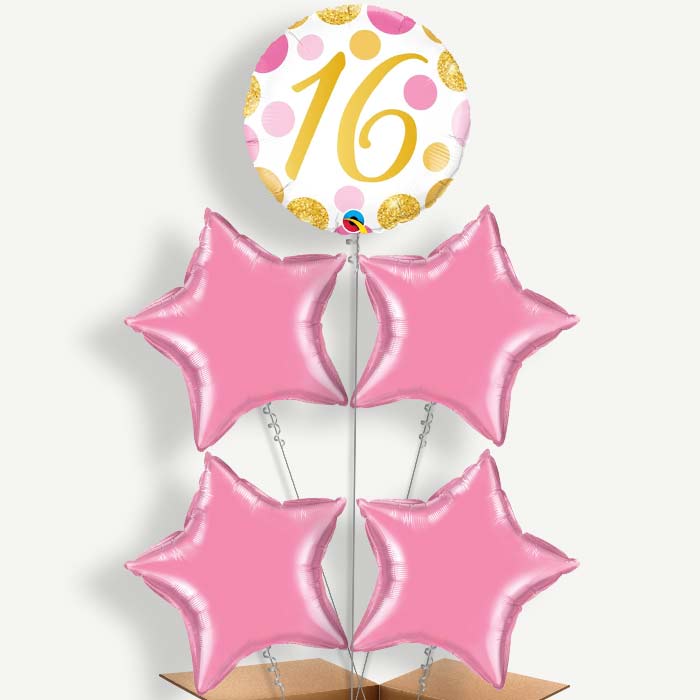 Pink & Gold 16 Birthday Helium Cluster Balloons | Party Save Smile
