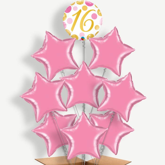 Pink & Gold 16 Birthday Helium Balloon Bundle | Party Save Smile