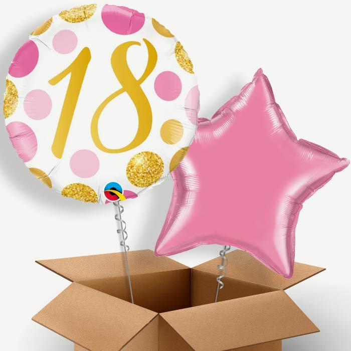 Pink and Gold Dots 18th Birthday Helium Balloon Couple | Party Save Smile