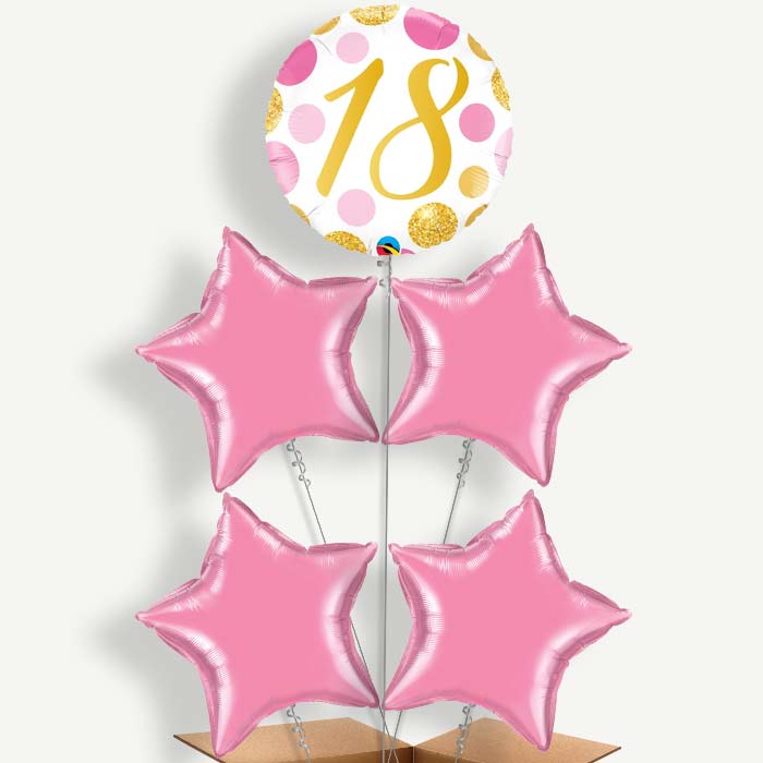 Pink & Gold Dots 18th Birthday Helium Cluster Balloons | Party Save Smile