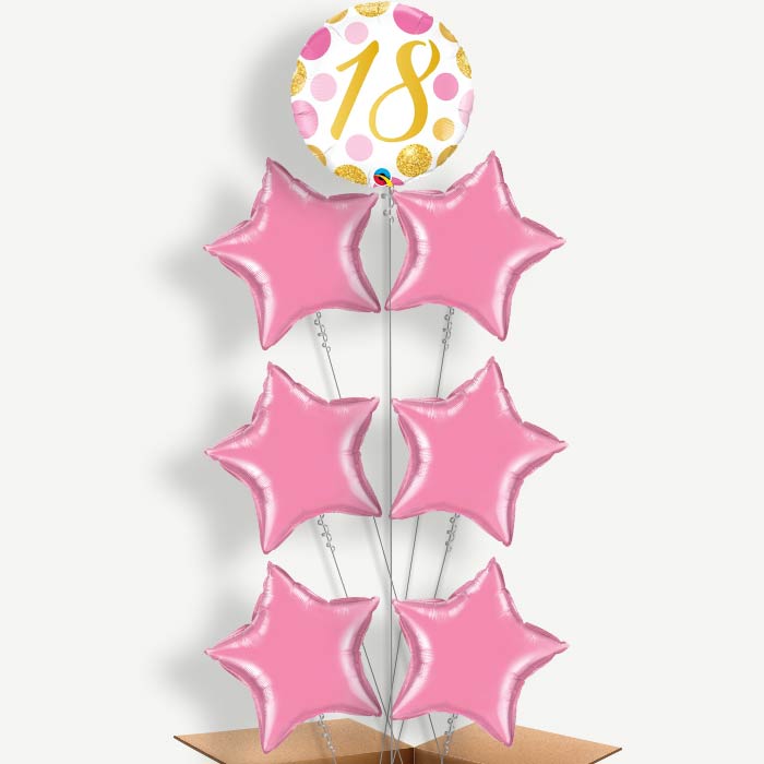 Pink & Gold Dots 18th Birthday Helium Balloon Arrangement | Party Save Smile