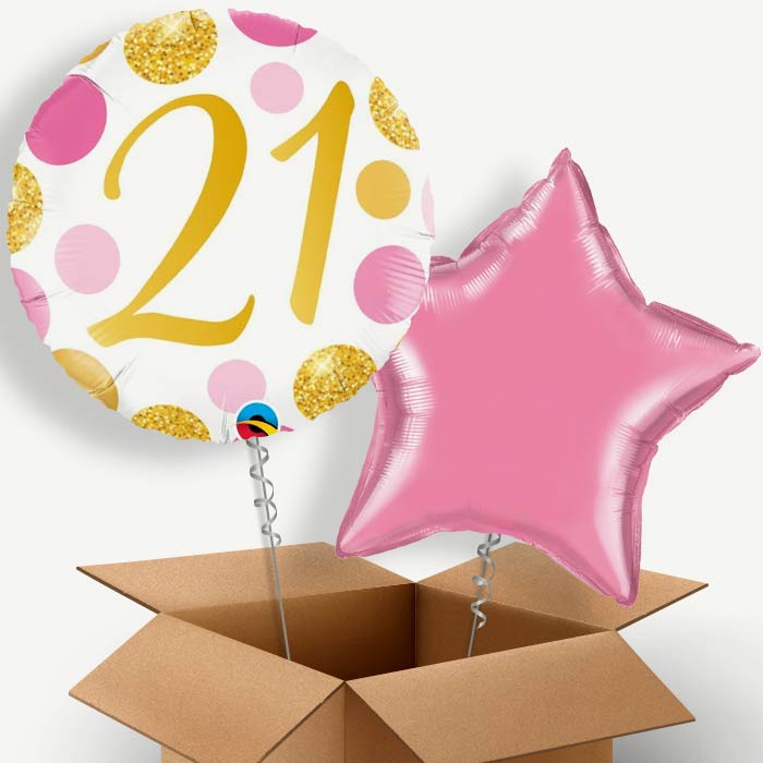 Pink and Gold Dots 21st Birthday Helium Balloon Couple | Party Save Smile