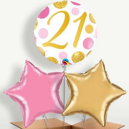 Pink & Gold Dots 21st Birthday Balloon Bunch | Party Save Smile