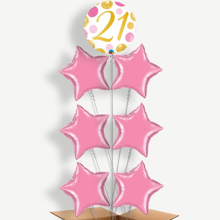 Pink & Gold Dots 21st Birthday Helium Balloon Arrangement | Party Save Smile