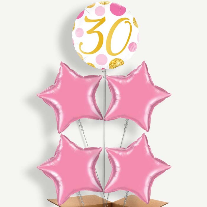 Pink & Gold Dots 30th Birthday Helium Cluster Balloons | Party Save Smile