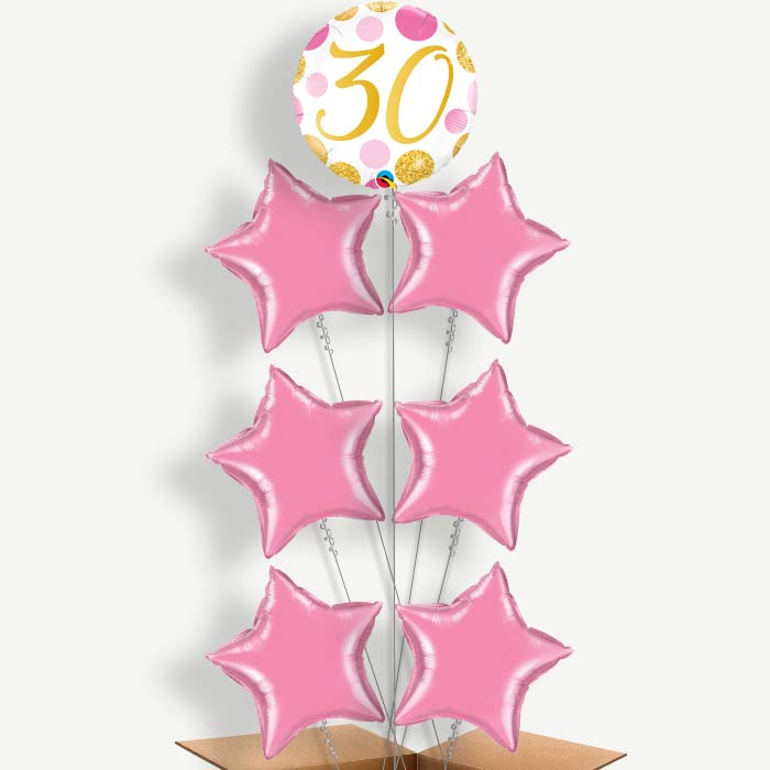 Pink & Gold Dots 30th Birthday Helium Balloon Arrangement | Party Save Smile