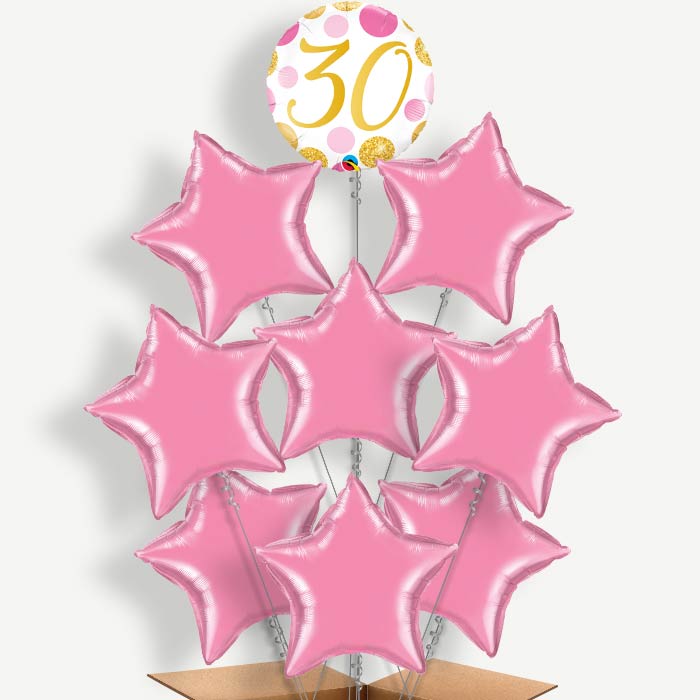 Pink & Gold Dots 30th Birthday Helium Balloon Bundle | Party Save Smile