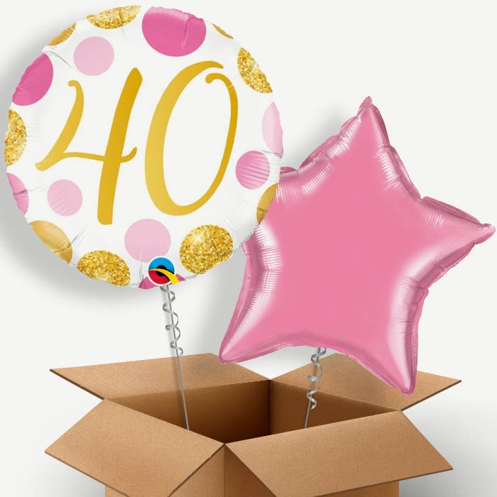 Pink and Gold Dots 40th Birthday Helium Balloon Couple | Party Save Smile