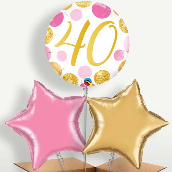 Pink & Gold Dots 40th Birthday Balloon Bunch | Party Save Smile
