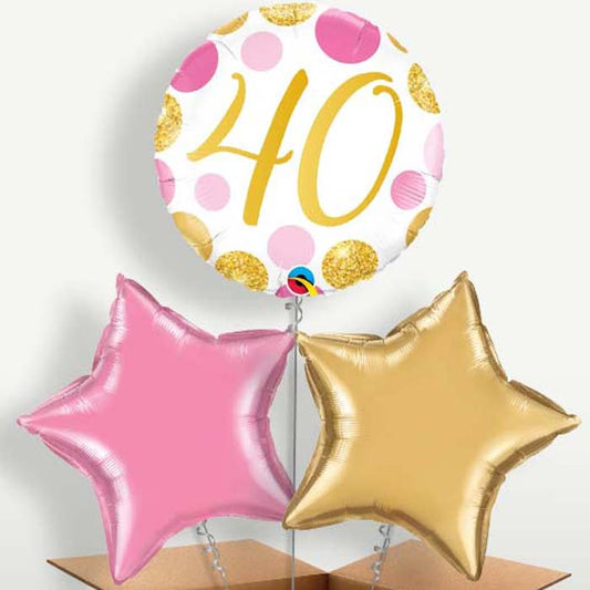 Pink & Gold Dots 40th Birthday Balloon Bunch | Party Save Smile