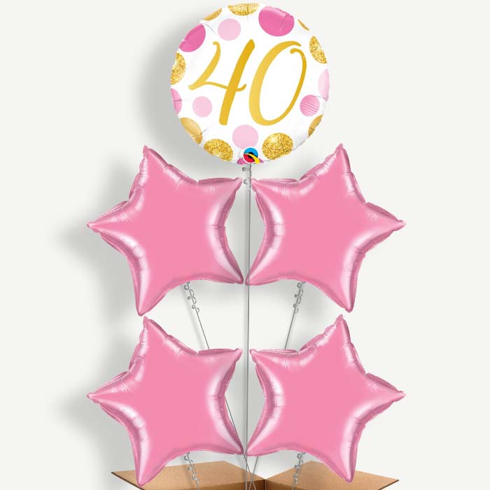Pink & Gold Dots 40th Birthday Helium Cluster Balloons | Party Save Smile