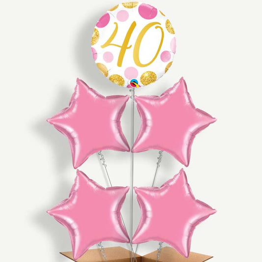 Pink & Gold Dots 40th Birthday Helium Cluster Balloons | Party Save Smile
