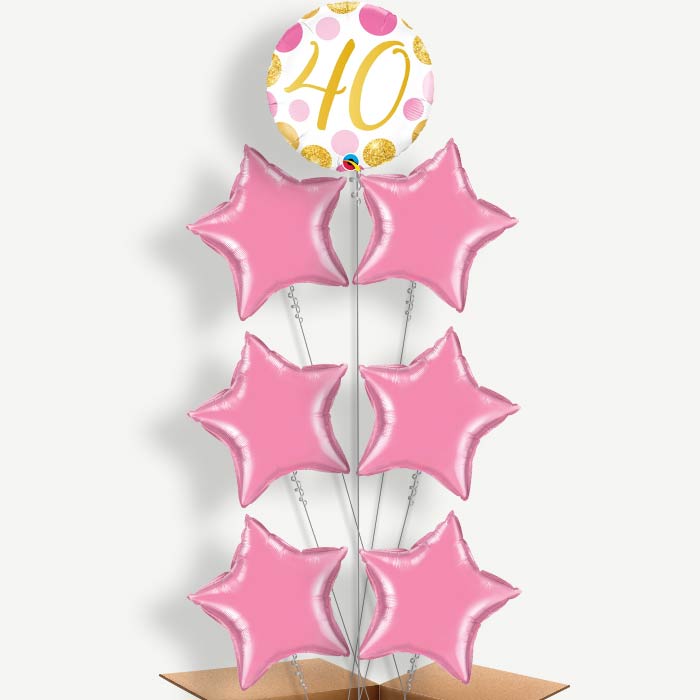 Pink & Gold Dots 40th Birthday Helium Balloon Arrangement | Party Save Smile