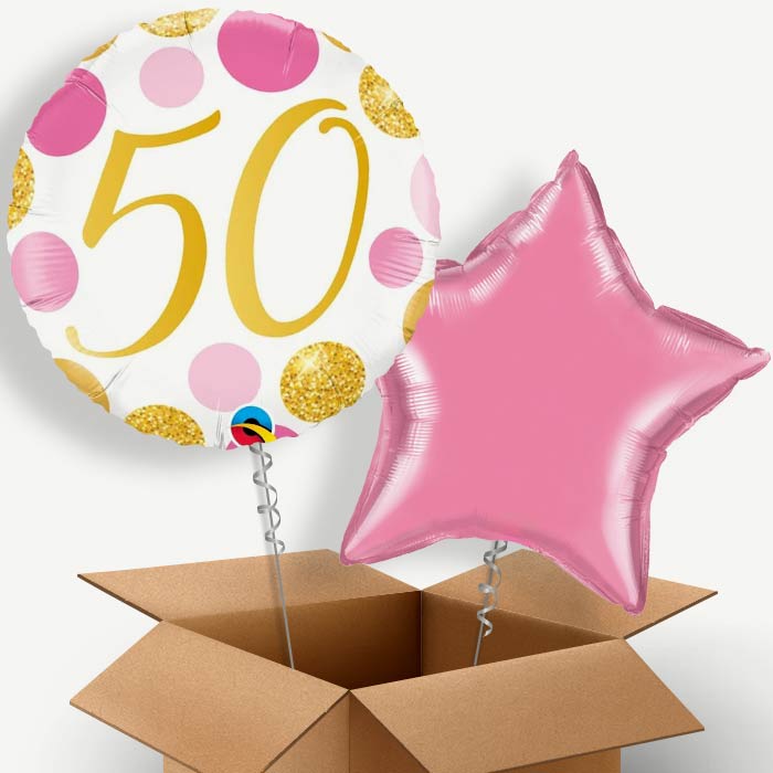 Pink and Gold Dots 50th Birthday Helium Balloon Couple | Party Save Smile