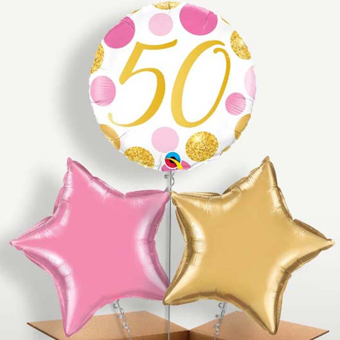 Pink & Gold Dots 50th Birthday Balloon Bunch | Party Save Smile