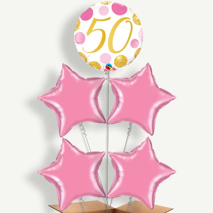 Pink & Gold Dots 50th Birthday Helium Cluster Balloons | Party Save Smile