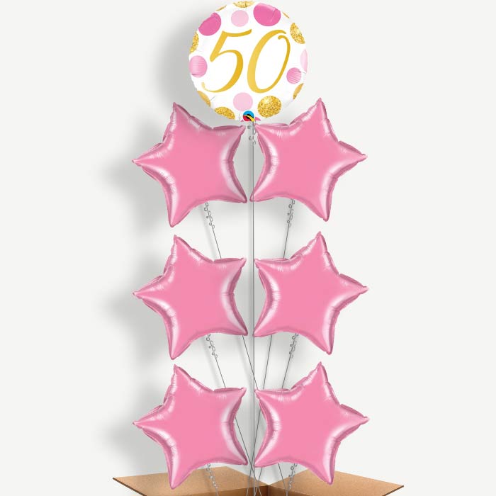 Pink & Gold Dots 50th Birthday Helium Balloon Arrangement | Party Save Smile