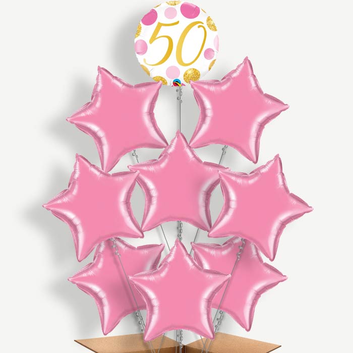 Pink & Gold Dots 50th Birthday Helium Balloon Bundle | Party Save Smile