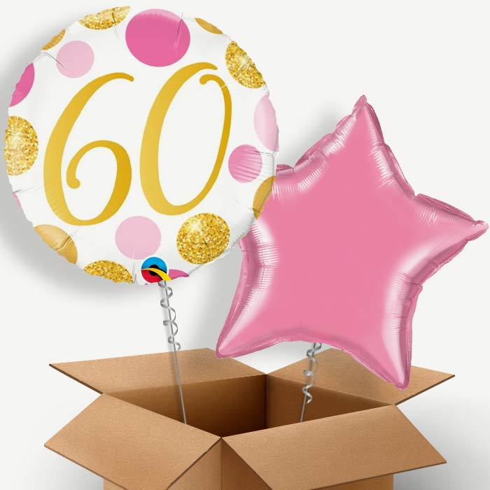Pink and Gold Dots 60th Birthday Helium Balloon Couple | Party Save Smile