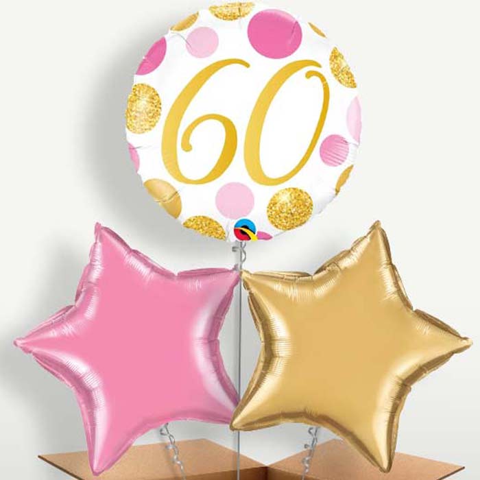 Pink & Gold Dots 60th Birthday Balloon Bunch | Party Save Smile