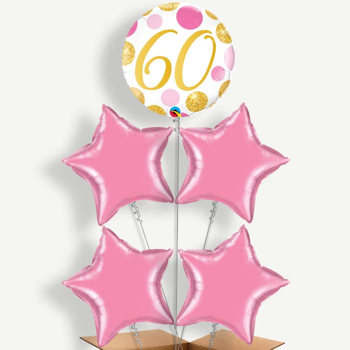Pink & Gold Dots 60th Birthday Helium Cluster Balloons | Party Save Smile