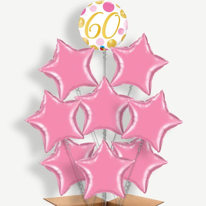 Pink & Gold Dots 60th Birthday Helium Balloon Bundle | Party Save Smile