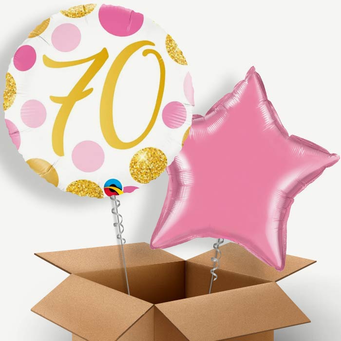 Pink & Gold 70th Birthday Helium Balloon Couple | Party Save Smile
