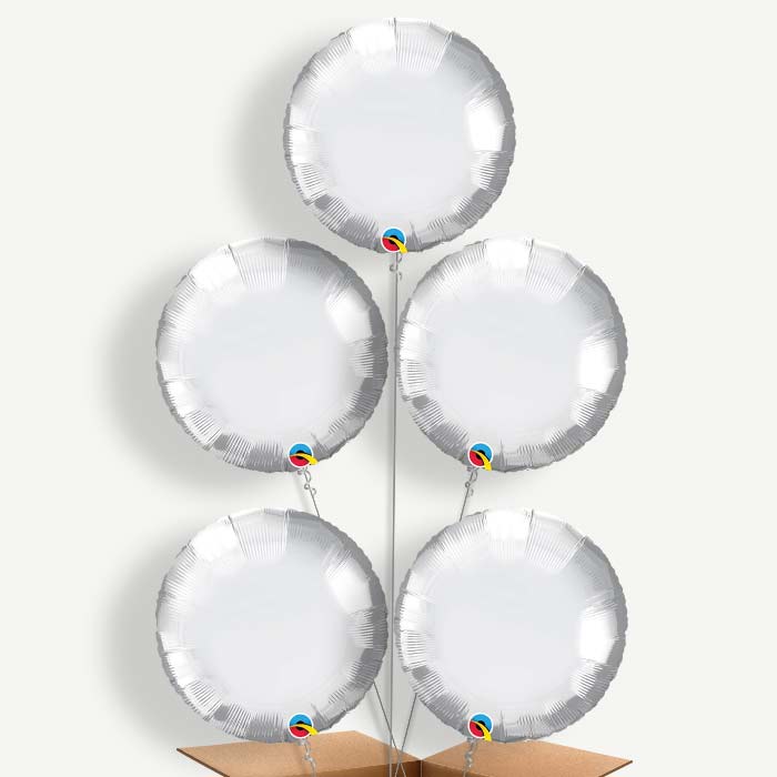 Chrome Silver Circle Balloon Cluster Inflated with Helium | Party Save Smile