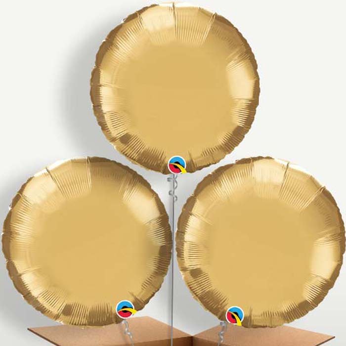 Chrome Gold Circle Bunch of Balloons inflated with Helium | Party Save Smile