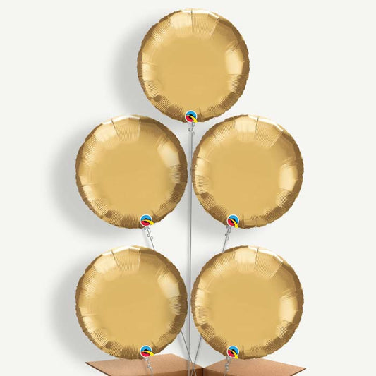 Chrome Gold Circle Balloon Cluster Inflated with Helium | Party Save Smile