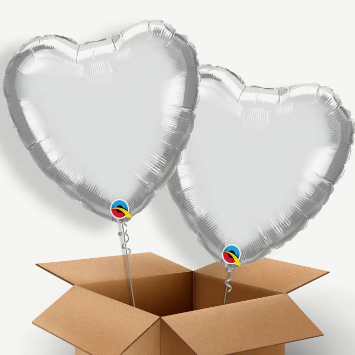 Chrome Silver Heart Helium Balloon Duo | Party Save Smile