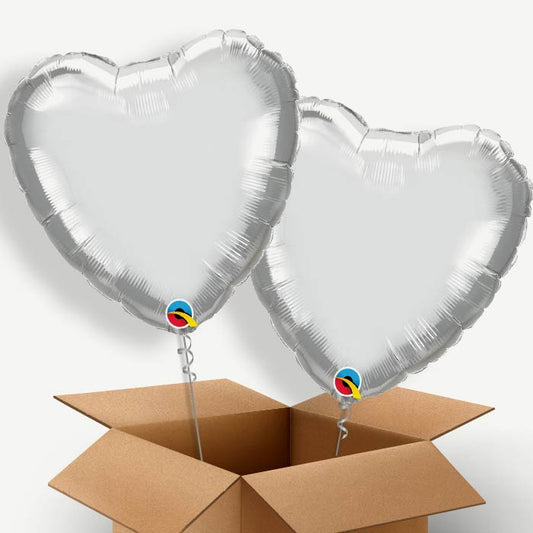 Chrome Silver Heart Helium Balloon Duo | Party Save Smile