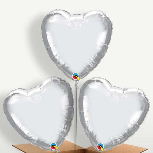 Chrome Silver Heart Bunch of Balloons inflated with Helium | Party Save Smile