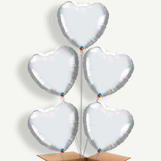 Chrome Silver Heart Balloon Cluster Inflated with Helium | Party Save Smile