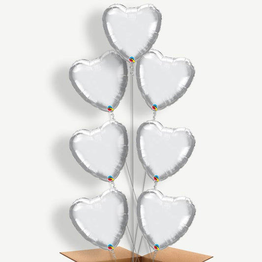 Chrome Silver Heart Balloon Arrangement Inflated with Helium | Party Save Smile
