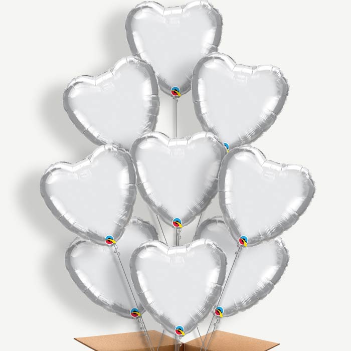 Chrome Silver Heart Balloon Bundle Inflated with Helium | Party Save Smile