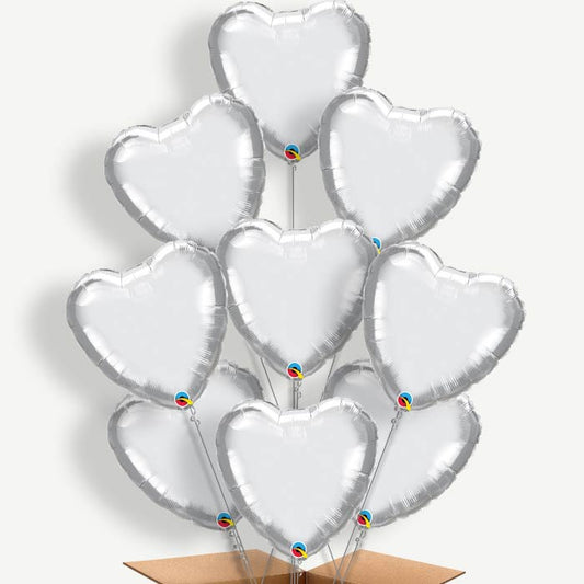 Chrome Silver Heart Balloon Bundle Inflated with Helium | Party Save Smile