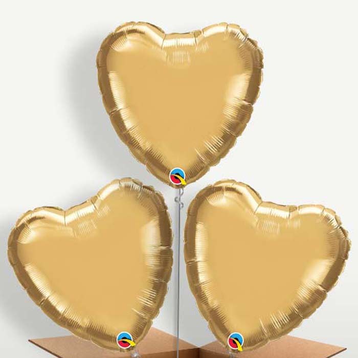 Chrome Gold Heart Bunch of Balloons inflated with Helium | Party Save Smile