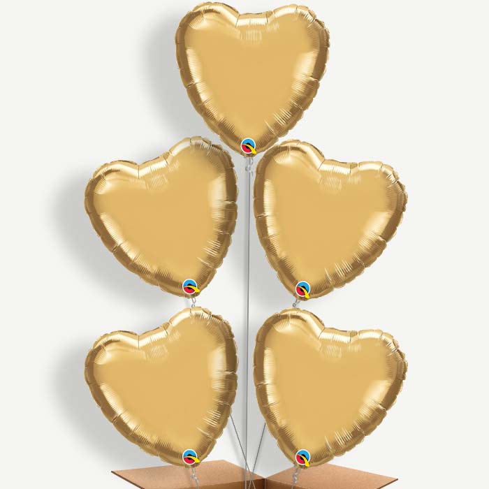 Chrome Gold Heart Balloon Cluster Inflated with Helium | Party Save Smile