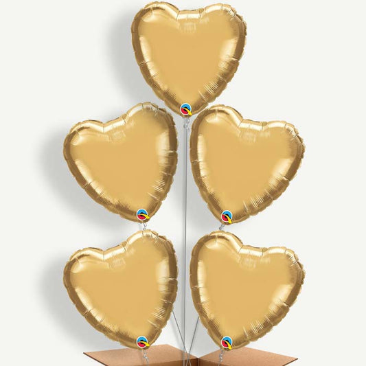 Chrome Gold Heart Balloon Cluster Inflated with Helium | Party Save Smile
