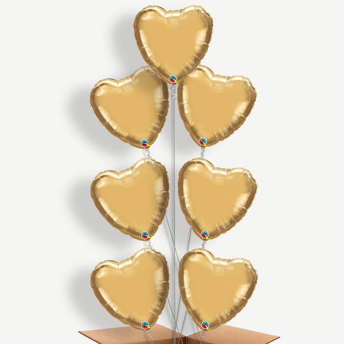 Chrome Gold Heart Balloon Arrangement Inflated with Helium | Party Save Smile