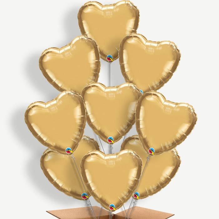 Chrome Gold Heart Balloon Bundle Inflated with Helium | Party Save Smile