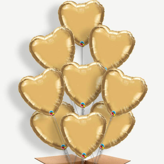 Chrome Gold Heart Balloon Bundle Inflated with Helium | Party Save Smile