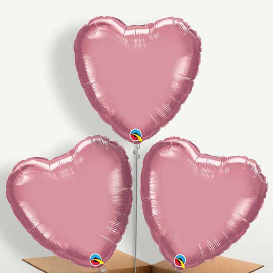 Chrome Mauve Heart Bunch of Balloons inflated with Helium | Party Save Smile