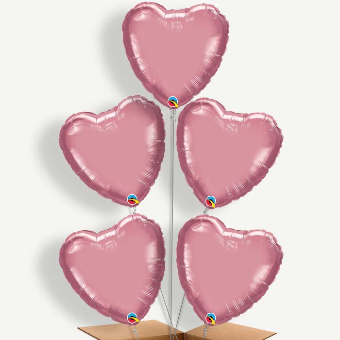 Chrome Mauve Heart Balloon Cluster Inflated with Helium | Party Save Smile