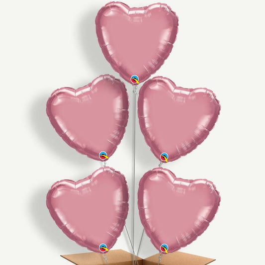 Chrome Mauve Heart Balloon Cluster Inflated with Helium | Party Save Smile