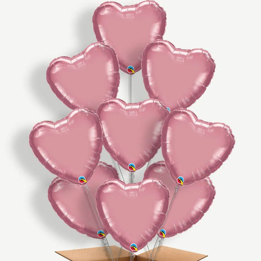 Chrome Mauve Heart Balloon Bundle Inflated with Helium | Party Save Smile