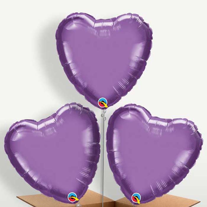 Chrome Purple Heart Bunch of Balloons inflated with Helium | Party Save Smile